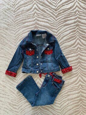 SOLD Mary-Kate & Ashly 2-Piece Denim set | Jacket & Jean Paisley Toddler Set